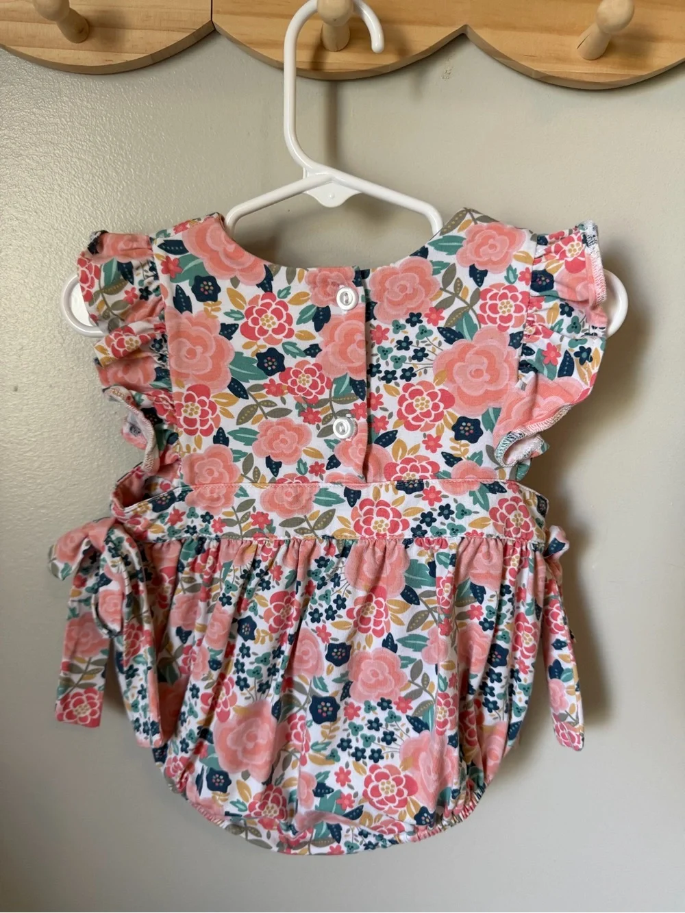 Banana Split Girls NB Pink Floral Bubble Romper Ruffle Sleeve Tie Sides